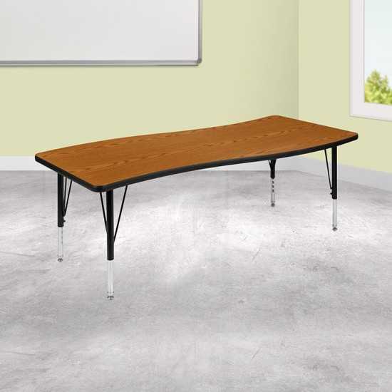 26"W x 60"L Rectangular Wave Collaborative Oak Thermal Laminate Activity Table - Height Adjustable Short Legs