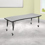 Mobile 26"W x 60"L Rectangular Wave Collaborative Grey Thermal Laminate Activity Table - Height Adjustable Short Legs