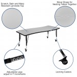 Mobile 26"W x 60"L Rectangular Wave Collaborative Grey Thermal Laminate Activity Table - Height Adjustable Short Legs