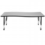 Mobile 26"W x 60"L Rectangular Wave Collaborative Grey Thermal Laminate Activity Table - Height Adjustable Short Legs