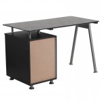 Black Glass Computer Desk with Three Drawer Pedestal