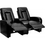 Eclipse Series 2-Seat Push Button Motorized Reclining Black LeatherSoft Theater Seating Unit with Cup Holders