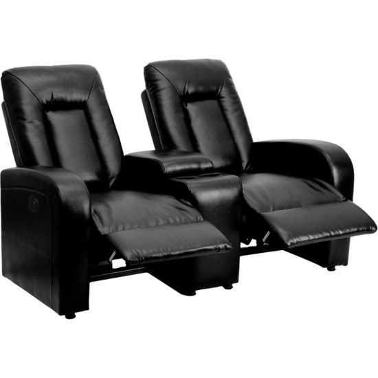 Eclipse Series 2-Seat Push Button Motorized Reclining Black LeatherSoft Theater Seating Unit with Cup Holders