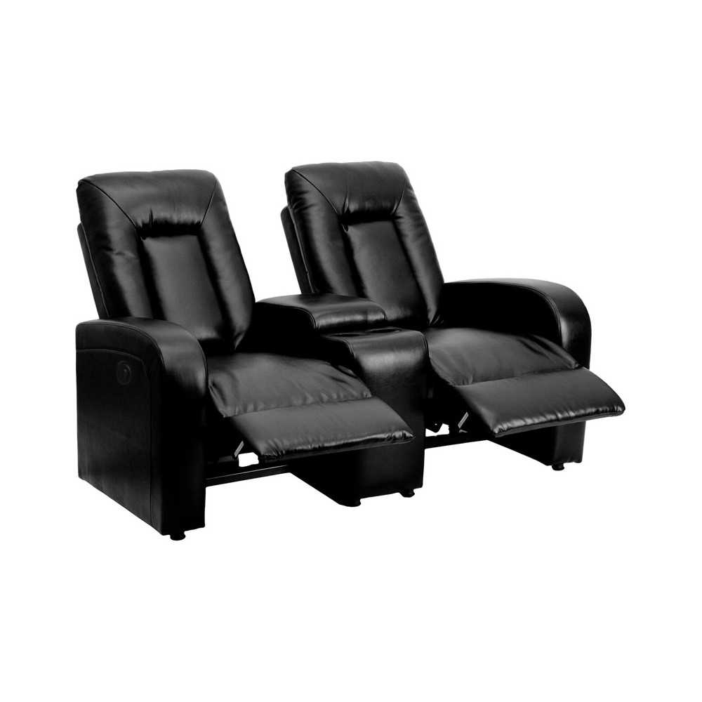 Eclipse Series 2-Seat Push Button Motorized Reclining Black LeatherSoft Theater Seating Unit with Cup Holders