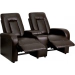 Eclipse Series 2-Seat Push Button Motorized Reclining Brown LeatherSoft Theater Seating Unit with Cup Holders