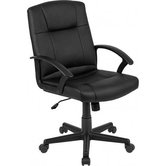 Flash Fundamentals Mid-Back Black LeatherSoft-Padded Task Office Chair with Arms, BIFMA Certified