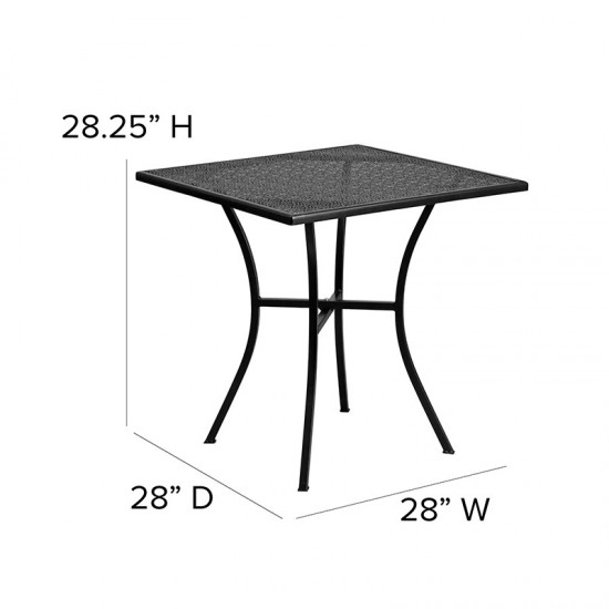 Commercial Grade 28" Square Black Indoor-Outdoor Steel Patio Table