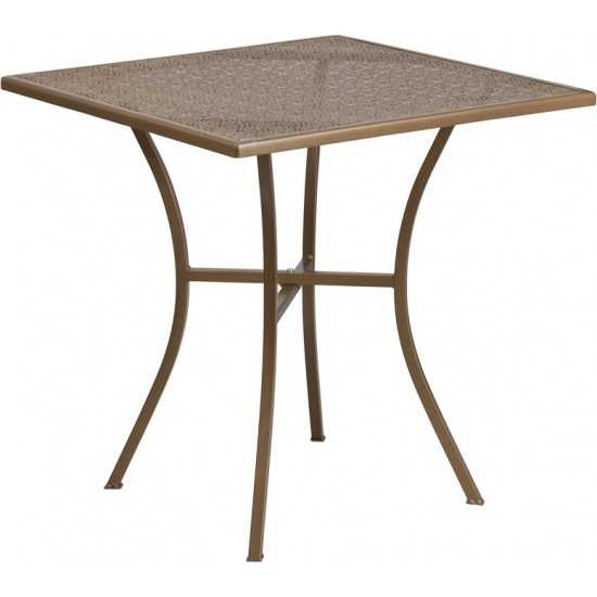 Commercial Grade 28" Square Gold Indoor-Outdoor Steel Patio Table