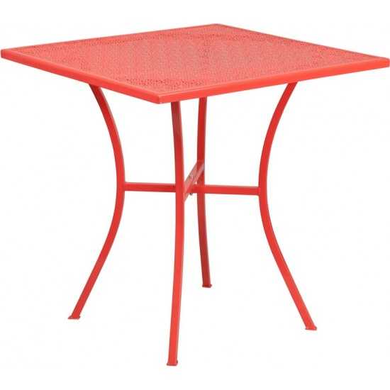 Commercial Grade 28" Square Coral Indoor-Outdoor Steel Patio Table