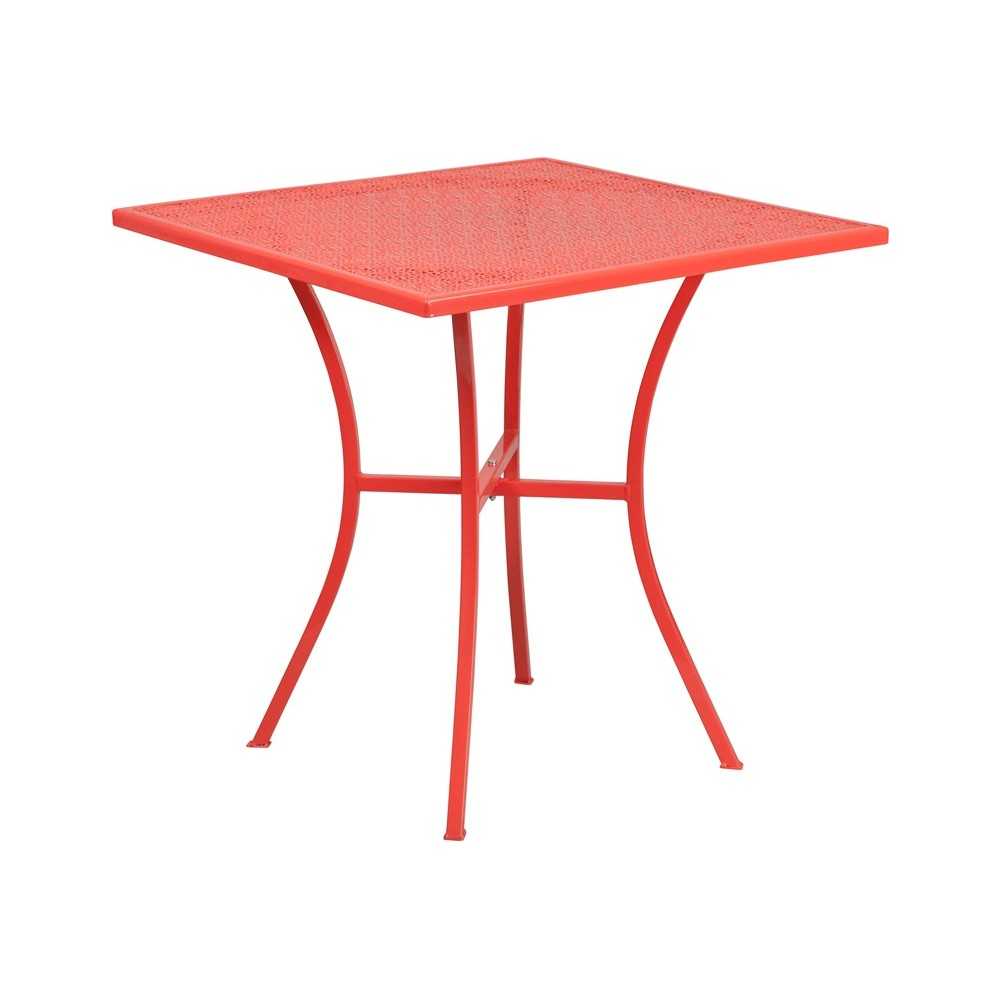 Commercial Grade 28" Square Coral Indoor-Outdoor Steel Patio Table