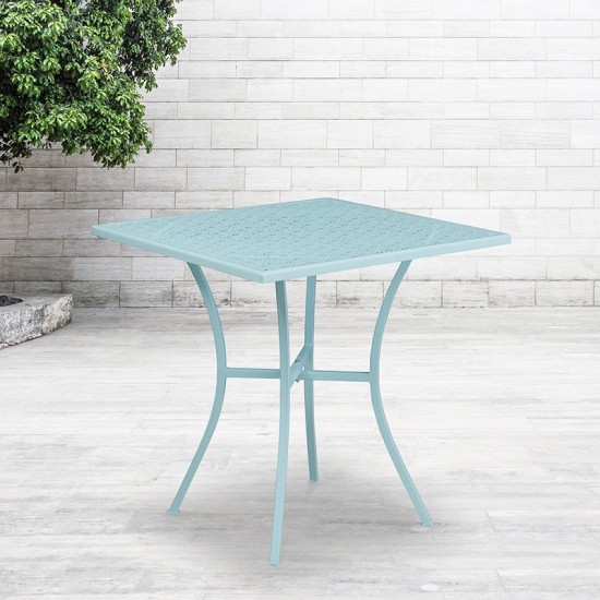 Commercial Grade 28" Square Sky Blue Indoor-Outdoor Steel Patio Table
