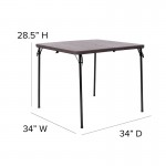 2.83-Foot Square Bi-Fold Brown Wood Grain Plastic Folding Table with Carrying Handle