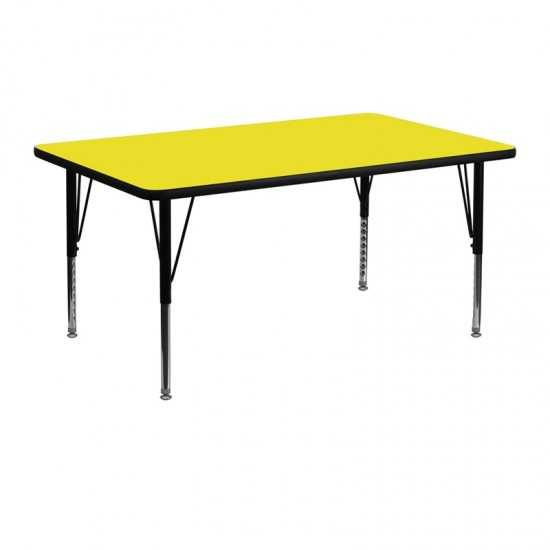 24''W x 48''L Rectangular Yellow HP Laminate Activity Table - Height Adjustable Short Legs