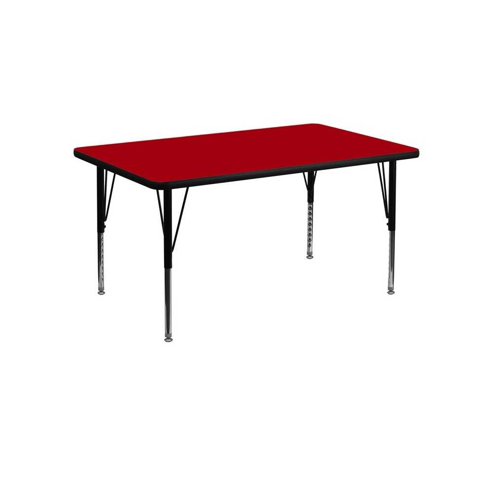 30''W x 48''L Rectangular Red Thermal Laminate Activity Table - Height Adjustable Short Legs