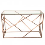 Rectangular Console Table with Clear Tempered Glass Top and Polished Stainless Steel Base in Rose Gold Finish by Diamond Sofa