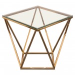 Gem End Table with Clear Tempered Glass Top and Polished Stainless Steel Base in Gold Finish by Diamond Sofa