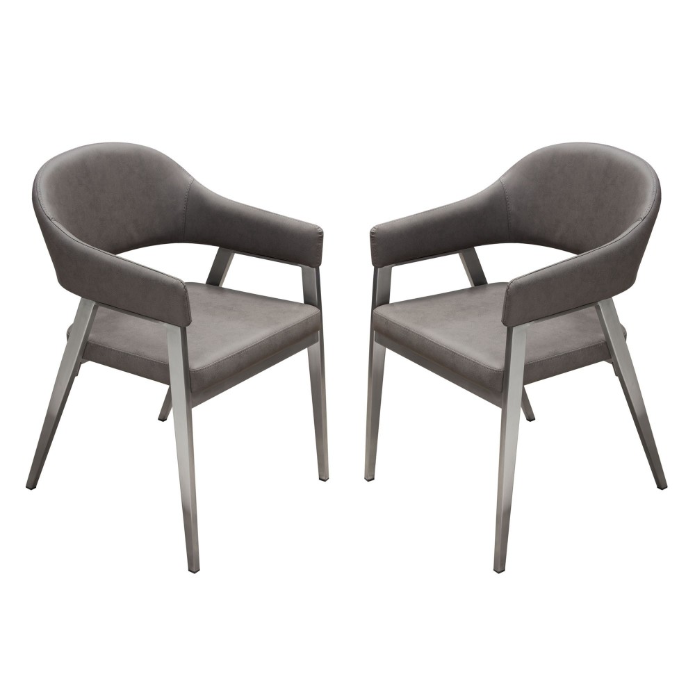 Adele Set of Two Dining/Accent Chairs in Grey Leatherette w/ Brushed Stainless Steel Leg by Diamond Sofa