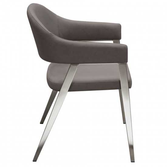 Adele Set of Two Dining/Accent Chairs in Grey Leatherette w/ Brushed Stainless Steel Leg by Diamond Sofa