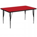 36\'\'W x 72\'\'L Rectangular Red HP Laminate Activity Table - Height Adjustable Short Legs