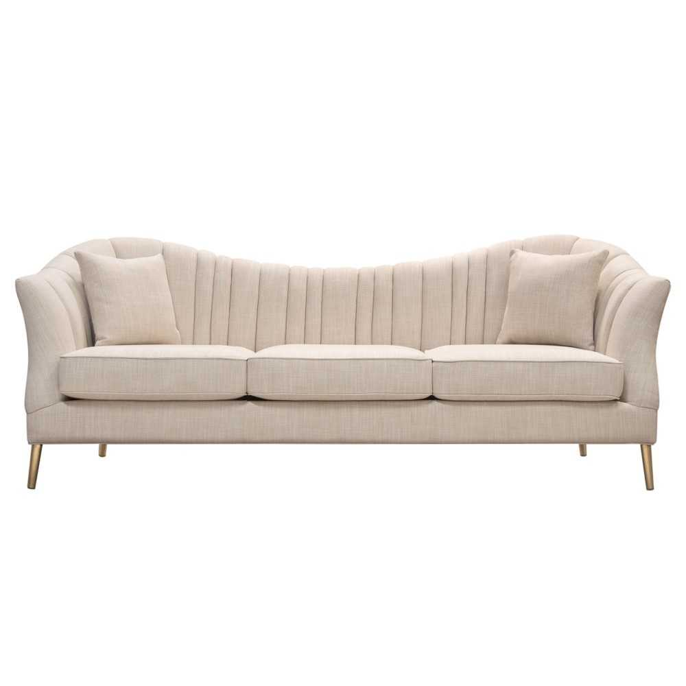 Ava Sofa in Sand Linen Fabric w/ Gold Leg by Diamond Sofa