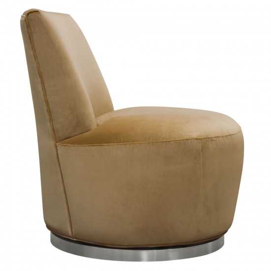 Blake Swivel Accent Chair in Marigold Velvet Fabric w/ Polished Stainless Steel base by Diamond Sofa