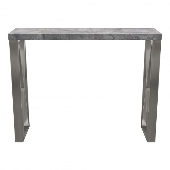 Carrera Bar Height Table in 3D Faux Concrete Finish with Brushed Stainless Steel Legs by Diamond Sofa