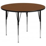 42'' Round Oak HP Laminate Activity Table - Standard Height Adjustable Legs