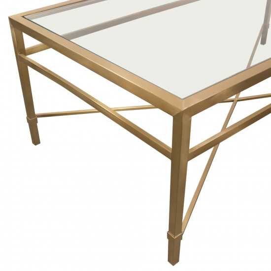 Croft Rectangular Cocktail Table with Clear Glass Top and Brushed Gold Base by Diamond Sofa