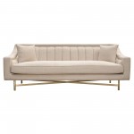 Croft Fabric Sofa in Sand Linen Fabric w/ Accent Pillows and Gold Metal Criss-Cross Frame by Diamond Sofa