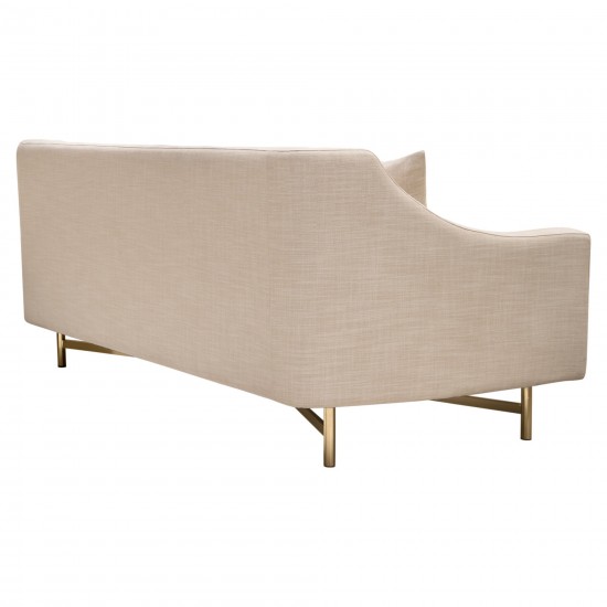 Croft Fabric Sofa in Sand Linen Fabric w/ Accent Pillows and Gold Metal Criss-Cross Frame by Diamond Sofa