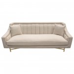 Croft Fabric Sofa in Sand Linen Fabric w/ Accent Pillows and Gold Metal Criss-Cross Frame by Diamond Sofa