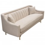 Croft Fabric Sofa in Sand Linen Fabric w/ Accent Pillows and Gold Metal Criss-Cross Frame by Diamond Sofa