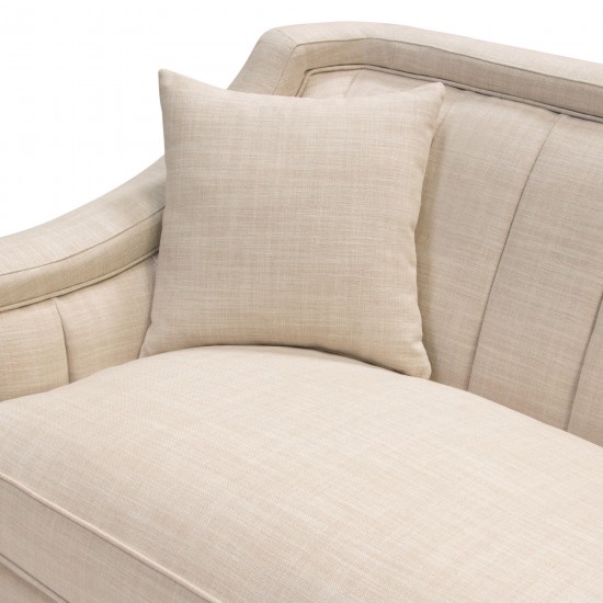 Croft Fabric Sofa in Sand Linen Fabric w/ Accent Pillows and Gold Metal Criss-Cross Frame by Diamond Sofa