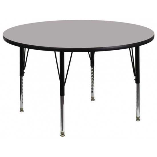 42'' Round Grey HP Laminate Activity Table - Height Adjustable Short Legs