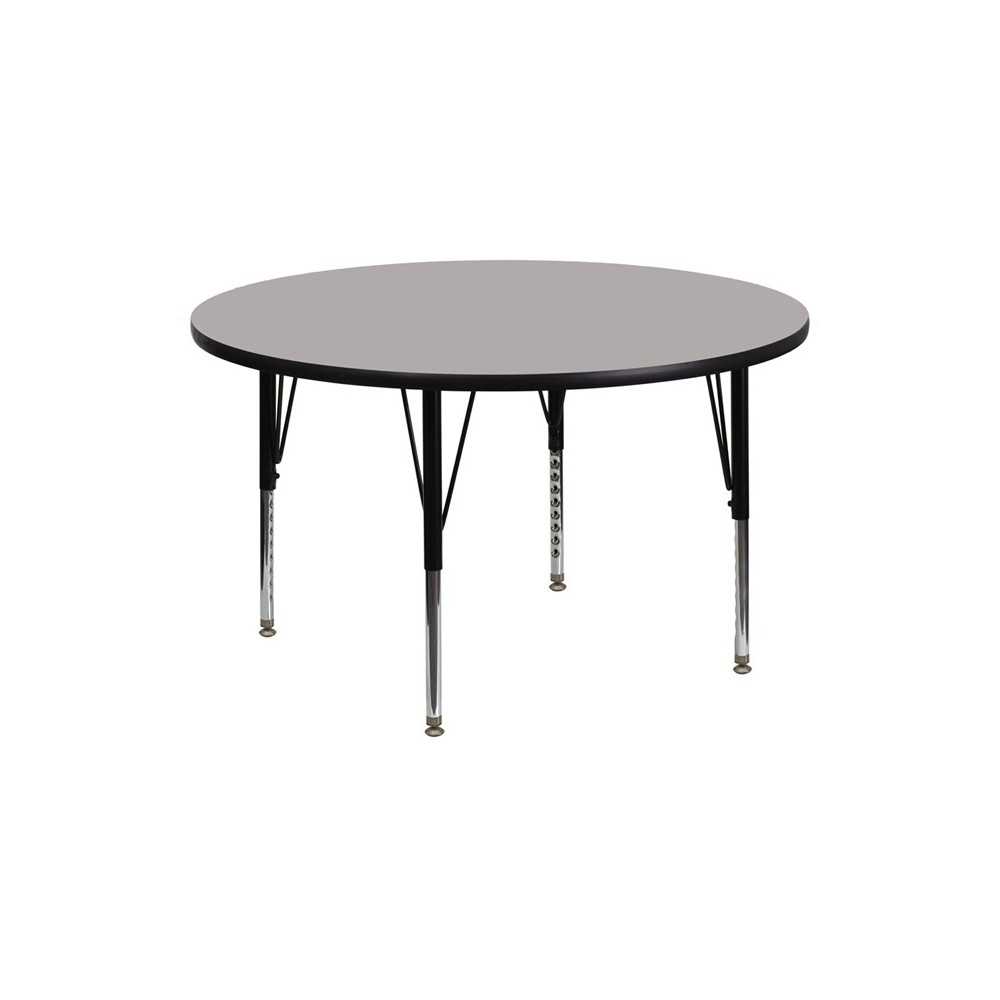 42'' Round Grey HP Laminate Activity Table - Height Adjustable Short Legs