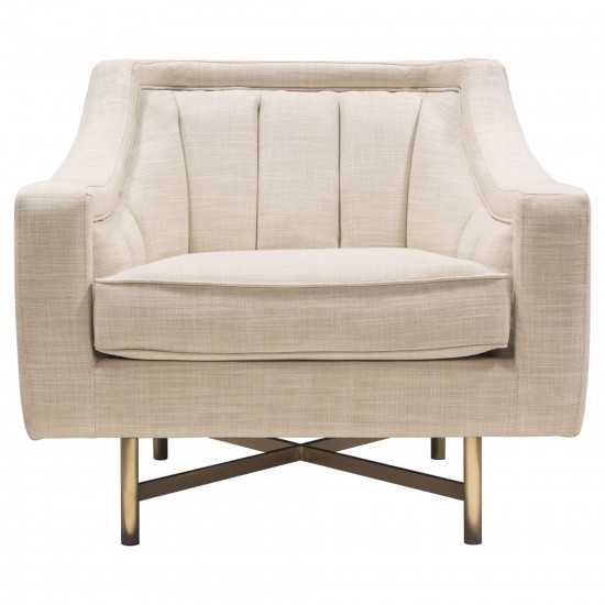 Croft Fabric Chair in Sand Linen Fabric w/ Accent Pillow and Gold Metal Criss-Cross Frame by Diamond Sofa