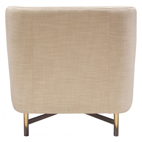 Croft Fabric Chair in Sand Linen Fabric w/ Accent Pillow and Gold Metal Criss-Cross Frame by Diamond Sofa