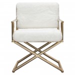 Diva Directors Chair in White Faux Fir w/ Gold Metal Frame by Diamond Sofa