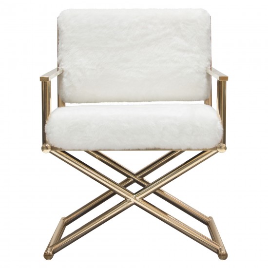 Diva Directors Chair in White Faux Fir w/ Gold Metal Frame by Diamond Sofa