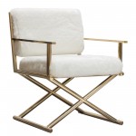 Diva Directors Chair in White Faux Fir w/ Gold Metal Frame by Diamond Sofa