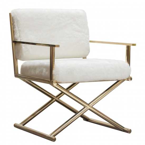 Diva Directors Chair in White Faux Fir w/ Gold Metal Frame by Diamond Sofa