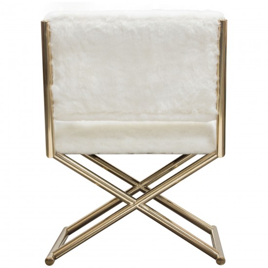 Diva Directors Chair in White Faux Fir w/ Gold Metal Frame by Diamond Sofa