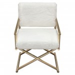 Diva Directors Chair in White Faux Fir w/ Gold Metal Frame by Diamond Sofa