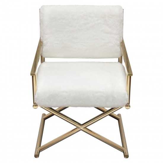 Diva Directors Chair in White Faux Fir w/ Gold Metal Frame by Diamond Sofa