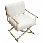 Diva Directors Chair in White Faux Fir w/ Gold Metal Frame by Diamond Sofa