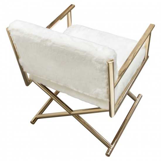 Diva Directors Chair in White Faux Fir w/ Gold Metal Frame by Diamond Sofa