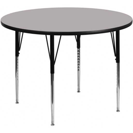 42'' Round Grey Thermal Laminate Activity Table - Standard Height Adjustable Legs