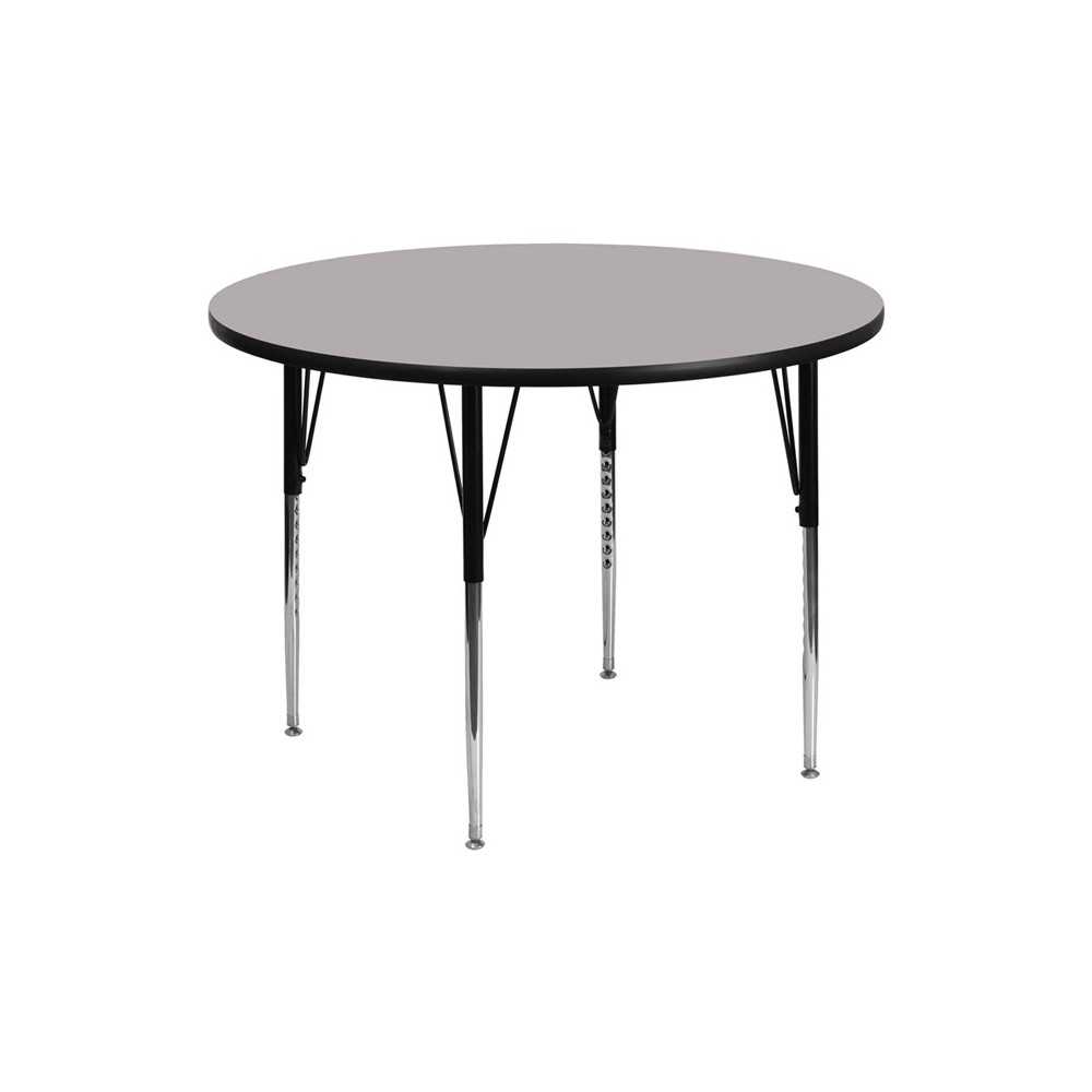 42'' Round Grey Thermal Laminate Activity Table - Standard Height Adjustable Legs