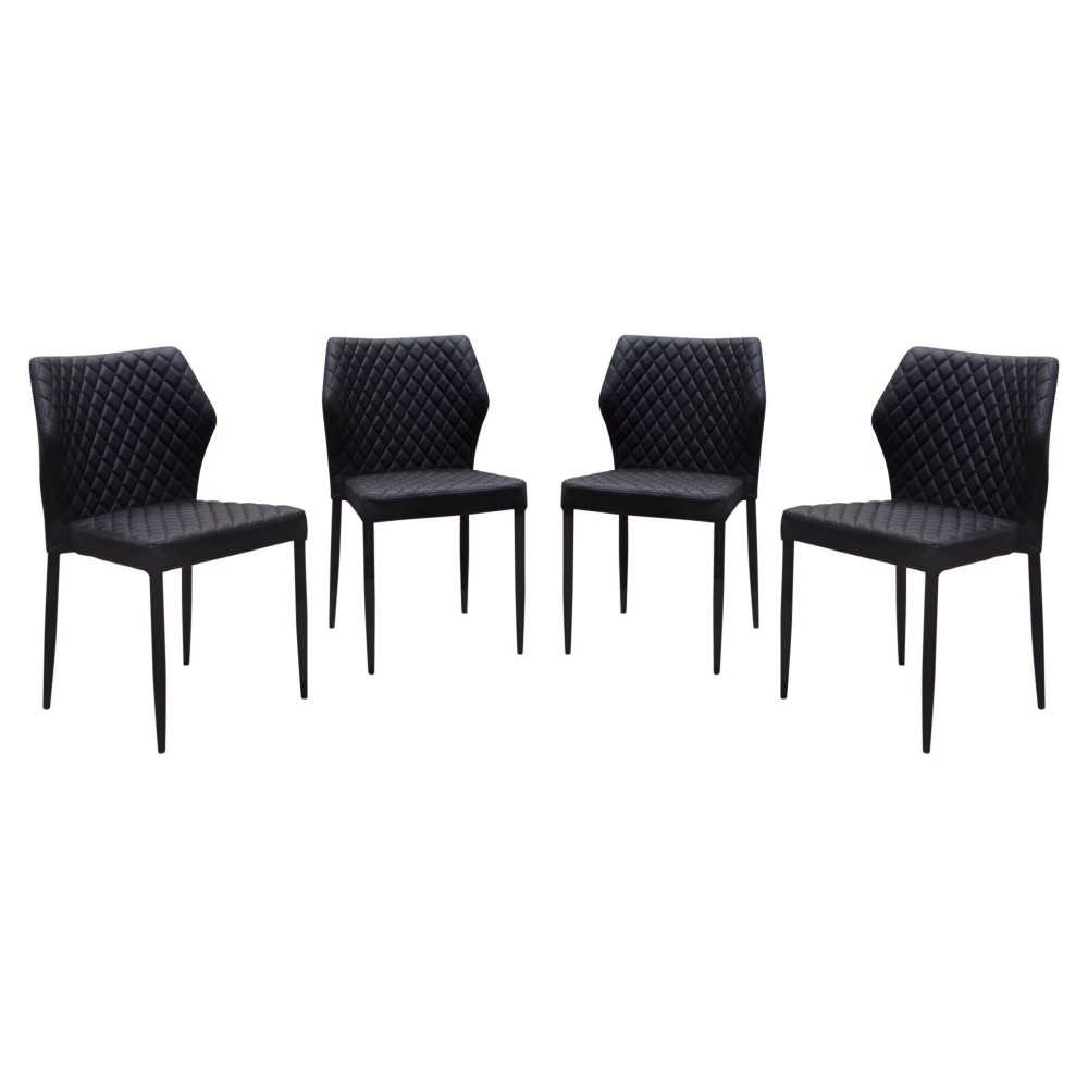 Milo 4-Pack Dining Chairs in Black Diamond Tufted Leatherette with Black Powder Coat Legs by Diamond Sofa