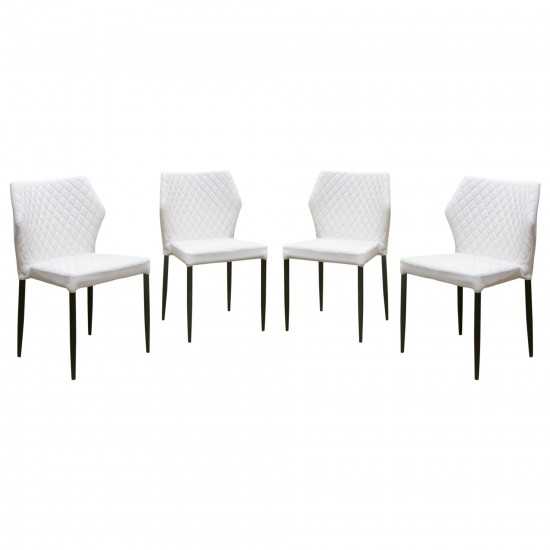 Milo 4-Pack Dining Chairs in White Diamond Tufted Leatherette with Black Powder Coat Legs by Diamond Sofa